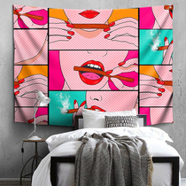 ins creative powder red teenage girl hanging cloth cartoon background cloth cartoon secondary meta girl wall cloth hanging blanket room arrangement