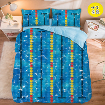 Customized Internet celebrity popular swimming pool bed sheet and quilt cover four-piece set 3D creative childrens skin-friendly single dormitory three-piece set