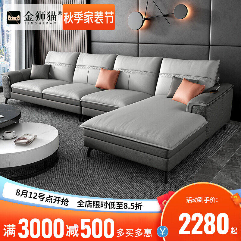 Light luxury living room small apartment sofa simple modern disposable technology fabric independent spring three-person chaise sofa