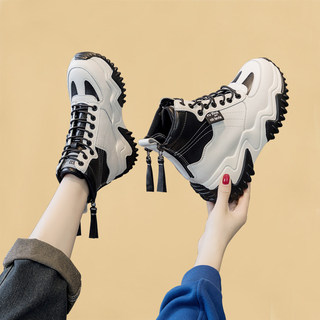 Dad Shoes for Women, Autumn and Winter, Fleece-Lined, 2025 New Versatile Martin Boots, Sports Casual High-Top White Shoes, Short Boots