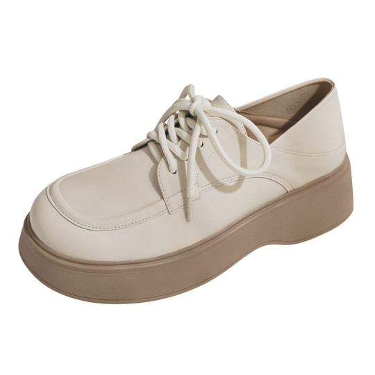 White small leather shoes for women in autumn and winter 2025 new British style thick-soled loafers Oxford large toe lace-up single shoes