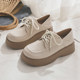 White small leather shoes for women in autumn and winter 2025 new British style thick-soled loafers Oxford large toe lace-up single shoes
