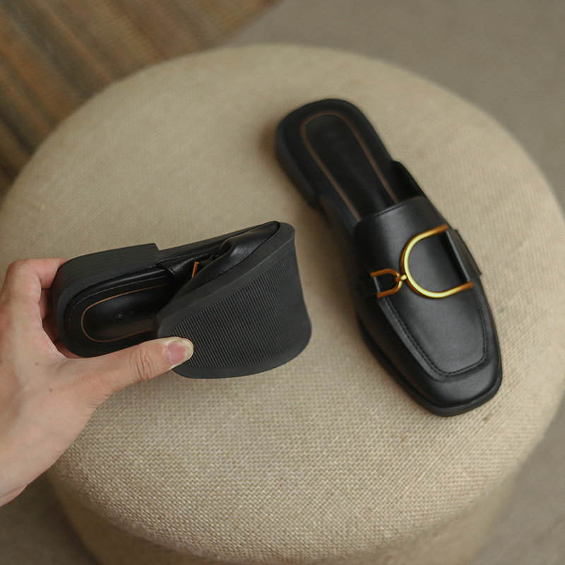 半拖单鞋女外穿夏季2023新款时尚软皮凉鞋包头凉拖平底懒人穆勒鞋