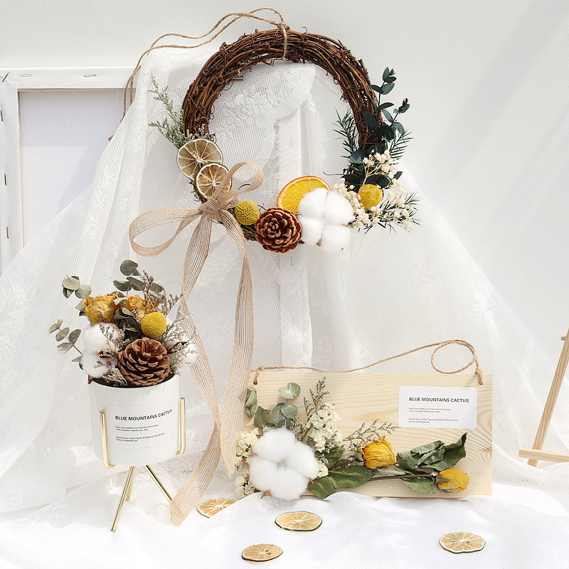 ins net red dry flower bouquet wall hanging birthday flower ring hanging decoration wall pendant wall-hanging flower shooting props-Taobao