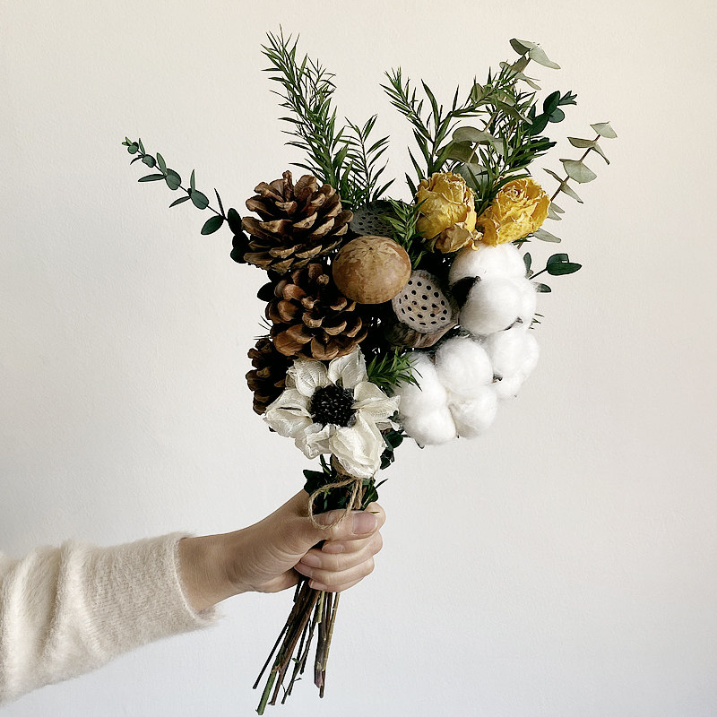 Dried flower bouquet ornament ins Nordic style immortal flower cotton eucalyptus home living room fittings