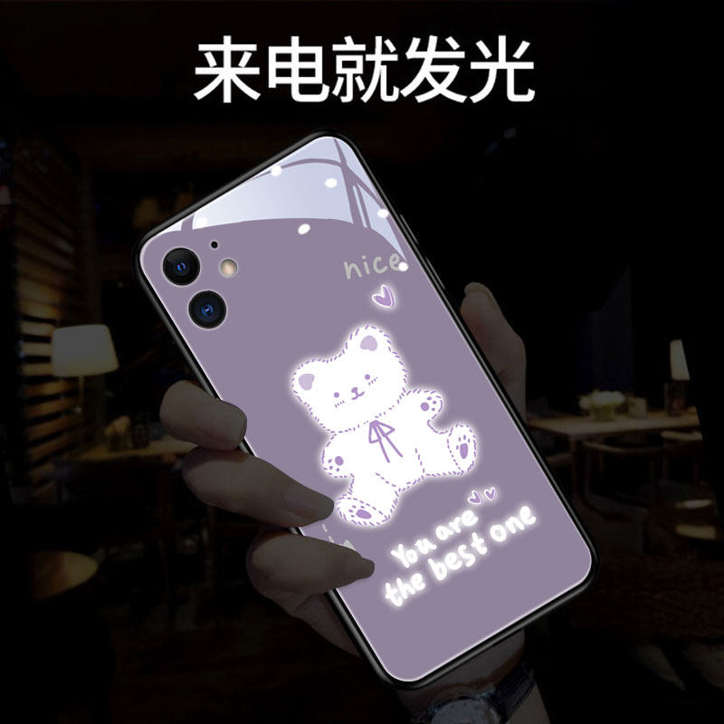 Purple bear is suitable for Apple 11 mobile phone case iPhone 12 luminous promisax full package iPhonex Limited Edition x female new Pro network red set xr cute 8plu
