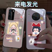 Luminous beauty girl suitable for Huawei mate30pro mobile phone shell P40pro incoming flash cute mate40pro sleeve new net red cartoon P30pro full package ma
