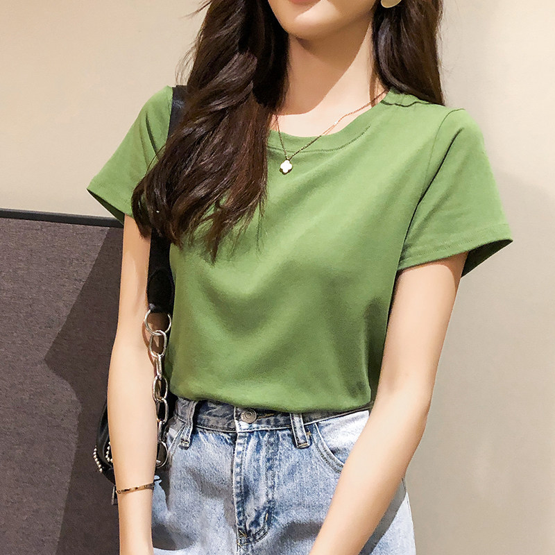 Hyuna style pure cotton short-sleeved t-shirt women's summer Korean version loose large size all-match chic avocado green top ins tide