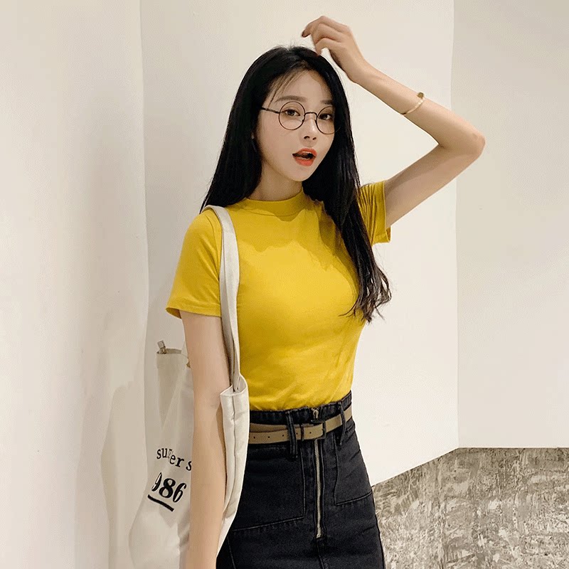 Harbor Wind in Short Sleeve T-Shirt Women in early autumn with a puppet Han Edition student tide of yellow gas