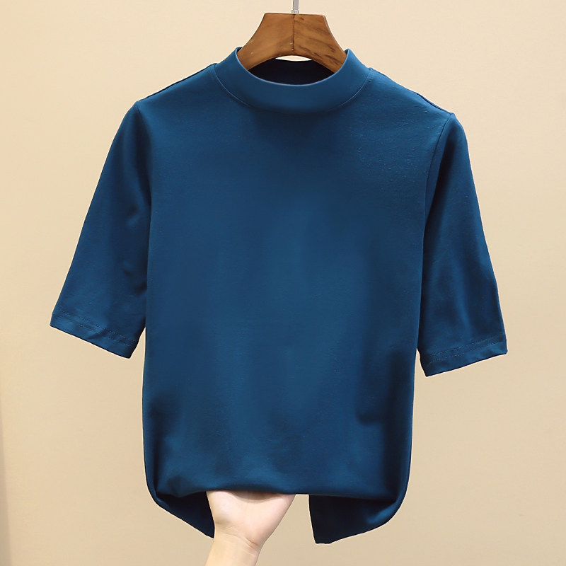 Summer Five-sleeve T-shirt in sleeve shirt with half-sleeved cotton seven-point blue tops half-tall