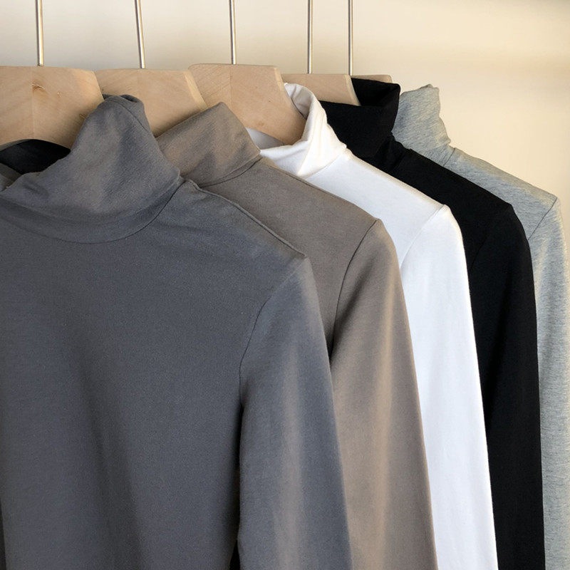 Semi-high collar base shirt female autumn and winter slimming Korean version 2020 new cotton long sleeve T-shirt women light cooked coat