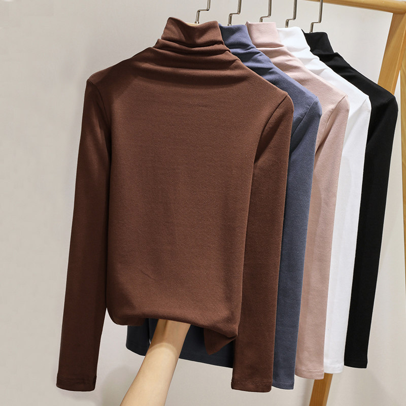 High-collar sweater cotton sweater autumn and winter wear thin coat black long sleeves with pure cotton pile collar
