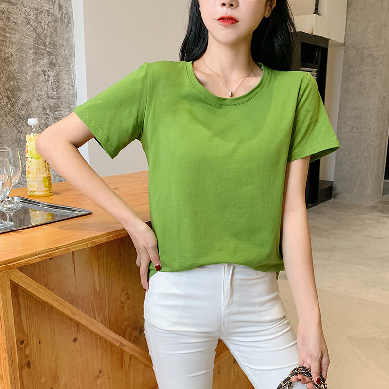 Lovers' dress with summer clothes short sleeves T-shirt women's butter fruits green pure cotton Korean version easy and small crowd design feel the undershirt