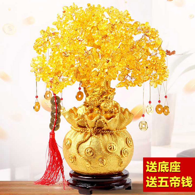 Yellow Crystal Hair Treasure Tree Wine Cabinet Decorations Swing Piece Home Living Room Bou Shelf Furnishing Creative Little Craft Modern