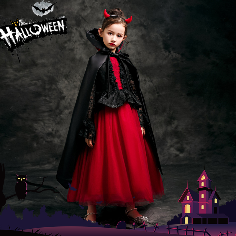 Halloween children perform dress girl witch girl girl girl girl girl vampire show dress long sleeves