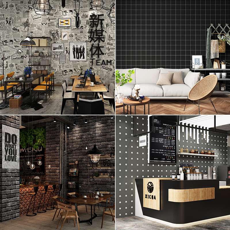 Industrial style gray wallpaper self-adhesive student dormitory storefront renovation sticker waterproof home background wallpaper 10 meters
