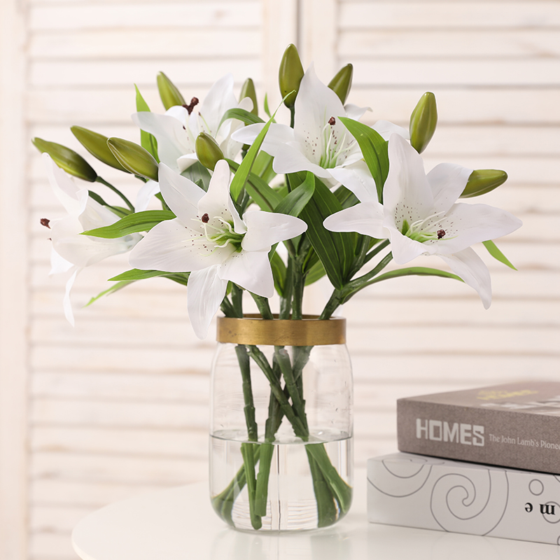 Thai ring 3 heads of lily imitation flower single high-grade feel fake flower living room dining table placed modern simple decoration