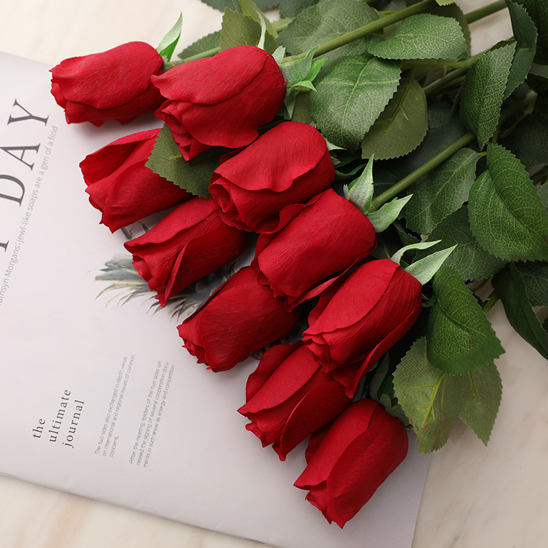 High-end Hand Feel Rose Emulation Flower Bouquet Single fake flowers furnishing 10 branches Living room table tea table Decorations Pendulum-Taobao