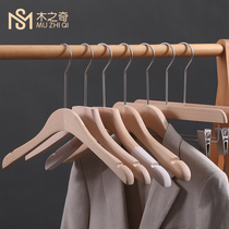 Natural thickening non-lacquered beech wood hanger clothing store special flocking non-slip non-marking solid wood hanging clothing support adhesive hook
