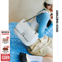 Amazing Song flower roll bag womens large 2022 autumn and winter new velvet casual one-shoulder armpit Messenger bag