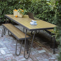 Nordic minimalist outdoor iron art embalming wood table and chairs Combined balcony table and chairs Three sets Courtyard Garden Casual Table and chairs