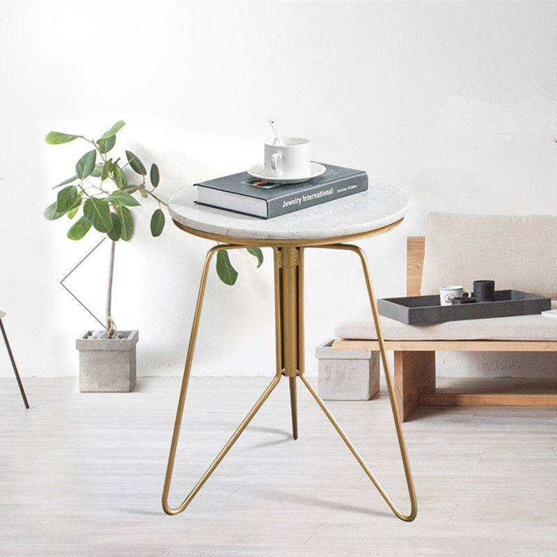 Nordic minimalist iron art marble small tea table golden edge a few living room sofa corner a few creative can lift small round table