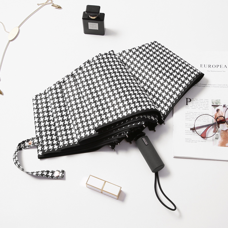 Fully automatic Chidori grid rain and shine umbrella one key open and close increase explosion-proof punch men's and women's couples anti-ultraviolet umbrella