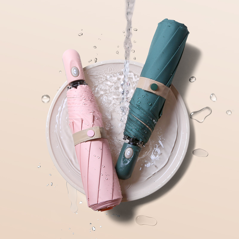 Fully automatic pure color glue umbrella folding increase sun umbrella sunscreen ultraviolet sunscreen men and women rain and shine umbrella