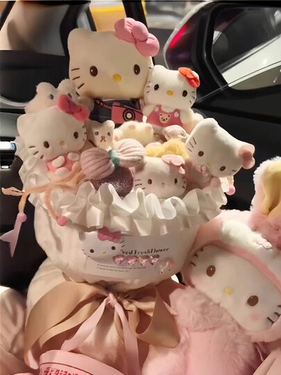 Kätzchen-Cross-Dressing-Bär-Puppen-Blumenstrauß, Geschenk zum Valentinstag für Freundin und beste Freundin zum Geburtstag, praktischer Cartoon-Blumenstrauß