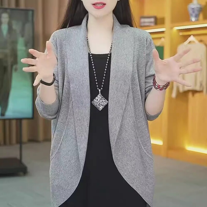 Fashionable Solid Color Sweater Coat for Women 2024 Autumn and Winter New Style Elegant Casual Versatile Loose Knit Cardigan Top