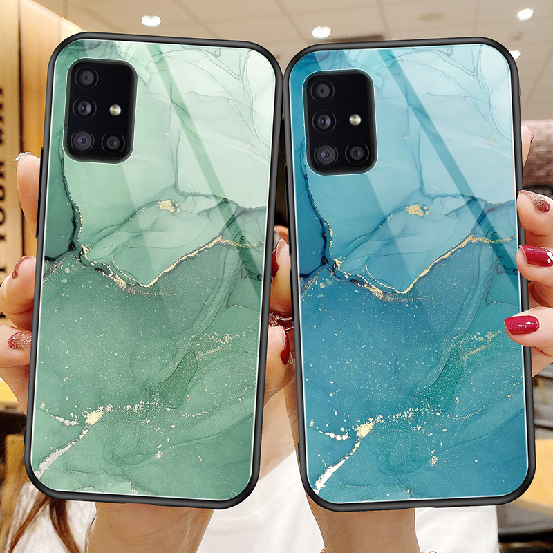 Suitable for Samsung A71 Phone Case, Glass Cover, Galaxy A71 Protective Silicone Case, A51 Full Edge Protection, A515F Anti-Drop Watercolor Marble A71 Soft Case, Sm-A716U Female 4g Male 5g Version