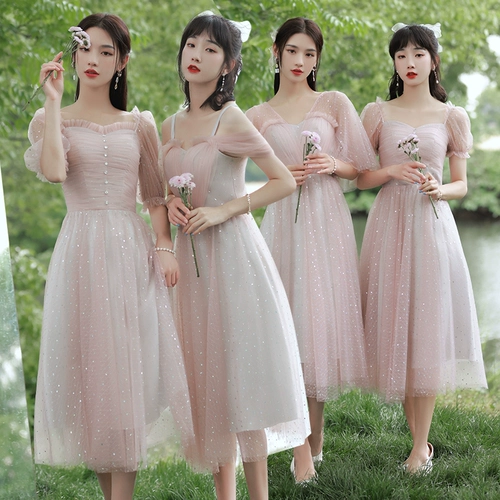 Весеннее длинное платье подружки невесты, простой крой, средней длины, длина макси