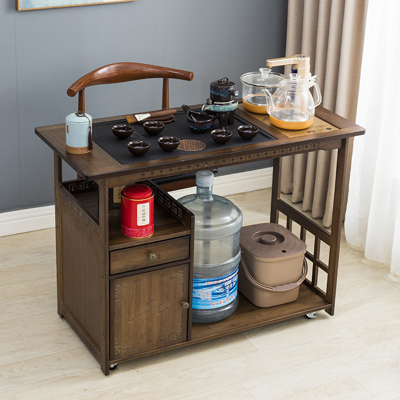 Mobile tea table kettle integrated household small tea cart tea tray tea set solid wood automatic Ugin stone tea table