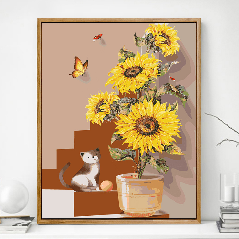 diy digital oil painting sunflower hand hand-painted oil color painting color graffiti digital painting living room bedroom decoration painting