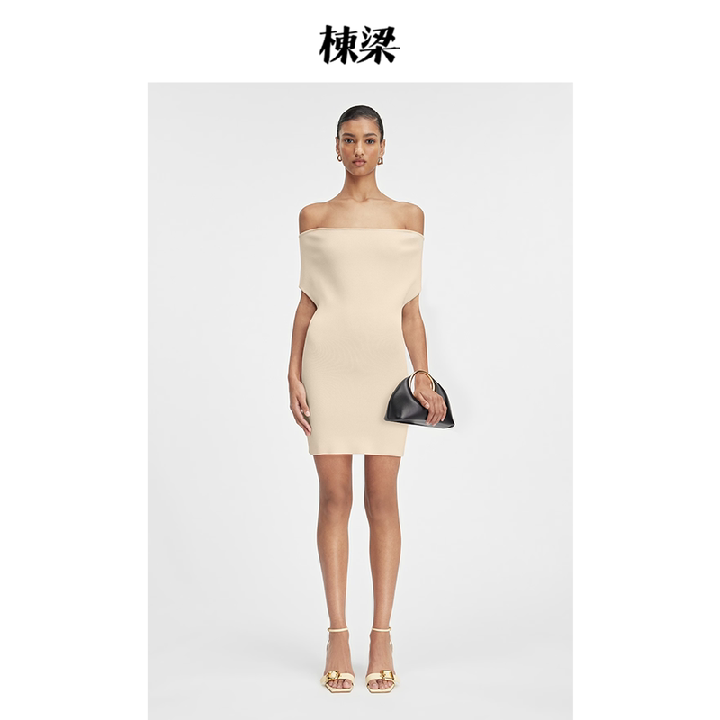 Jacquemus One-Shoulder Solid Color Slim-Fitting Sexy Waist-Cinching Dress