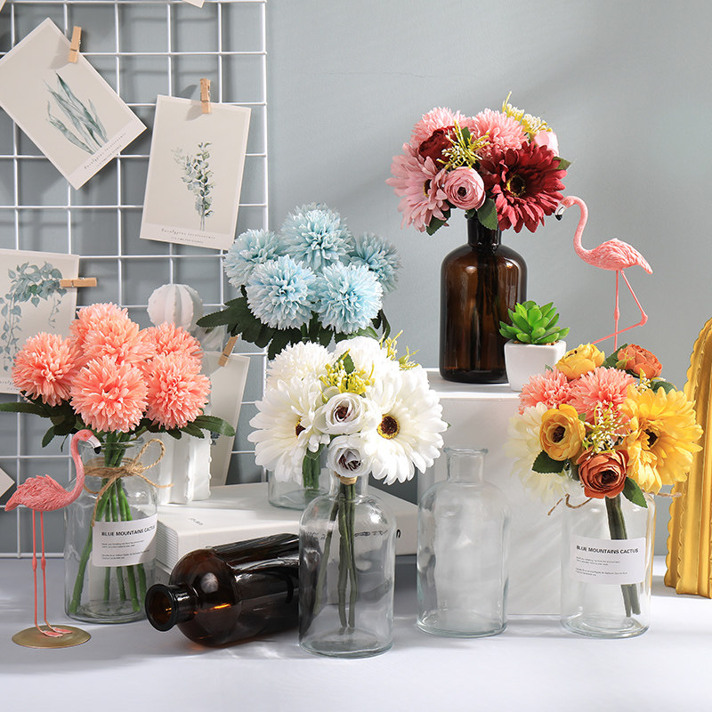 Nordic simulation flower living room flower arrangement decoration bouquet small ornament indoor silk flower drying flower handmade plastic fake flower decoration
