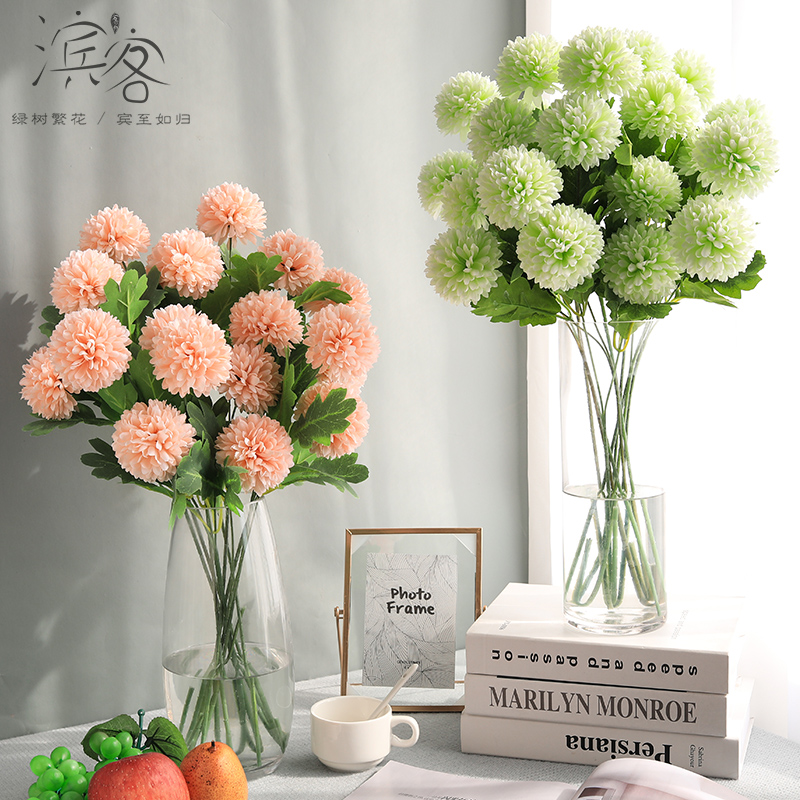Simulation hydrangea single rose bouquet living room decoration dry flower fake flower silk flower dandelion flower arrangement ornament vase
