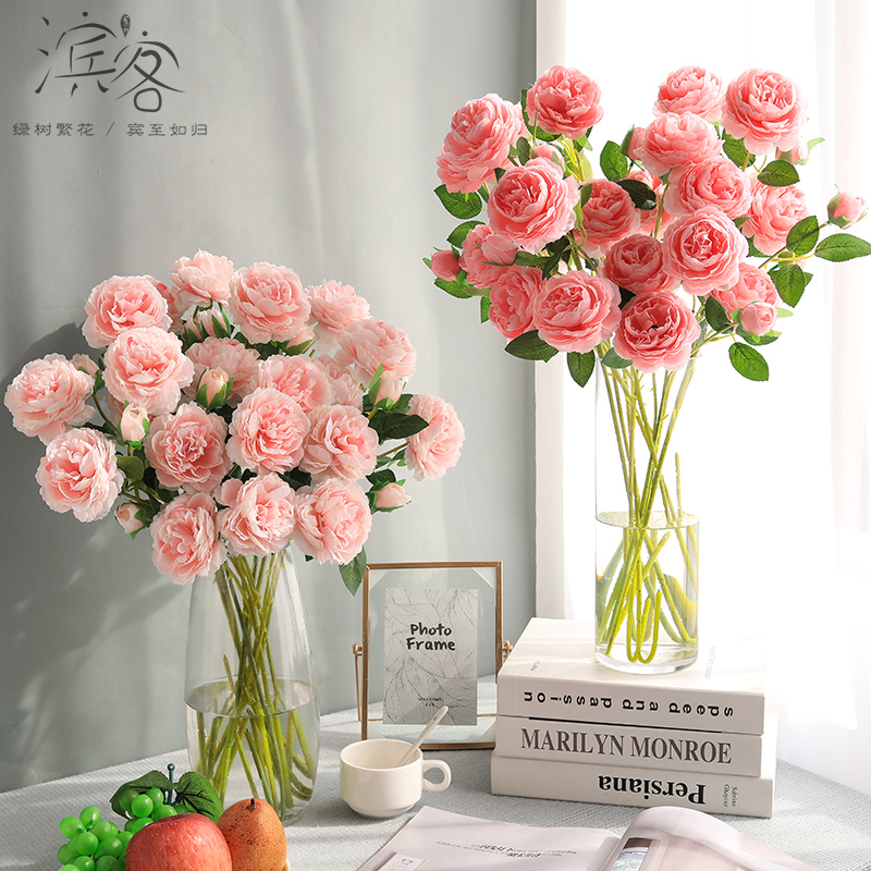 Simulation peony flower fake flower home living room decoration dried flower table decoration Rose bouquet branch Wedding vase flower arrangement
