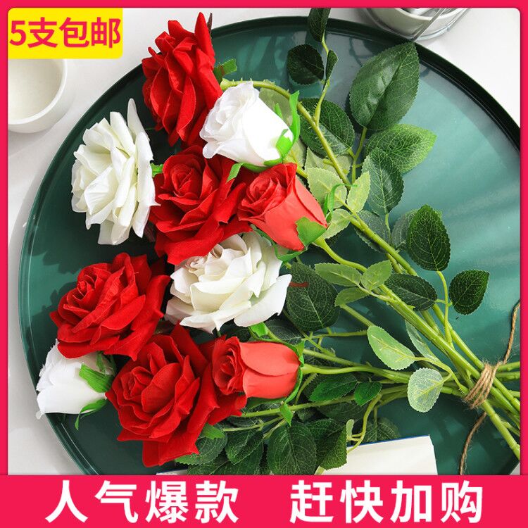 Emulation single-branch rose bouquet Living room Decorative Fake Flowers Furnishing Dry Flower Wedding home flower arrangement Interior Silk Flowers