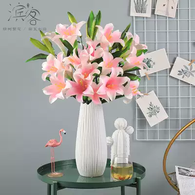Simulation lily fake flower single silk flower living room interior decoration dining table decoration floral art high-end home eternal flower