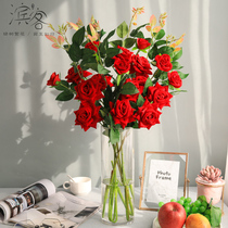 Simulation flower rose bouquet plastic flower arrangement Living room decoration dining table decoration Wedding floral art fake flower silk flower single branch