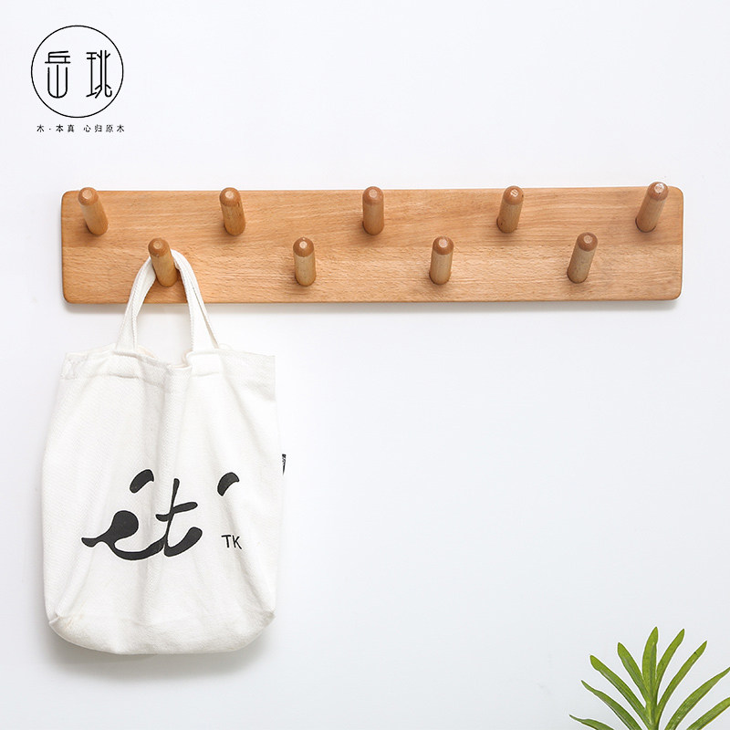 Wall coat rack solid wood Nordic hole-free bedroom coat hook small apartment multi-functional bathroom kitchen rack