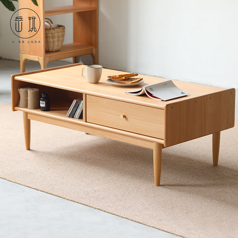 All solid wood coffee table Nordic modern minimalist light luxury log small apartment tea table tea table home living room coffee table