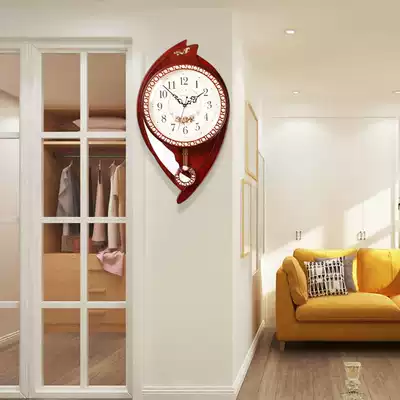 Watch wall clock Living room personality creative new Chinese style solid wood mute wall clock Household atmospheric Chinese style decorative clock