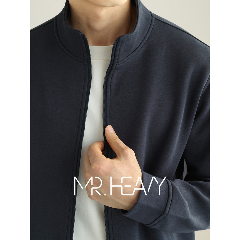 Heavyweight Gentleman 400g Five-Minute Sandwich Long-Staple Cotton Cardigan Zip-Up Sweatshirt Men's Hoodless Commuter Casual Jacket Spring