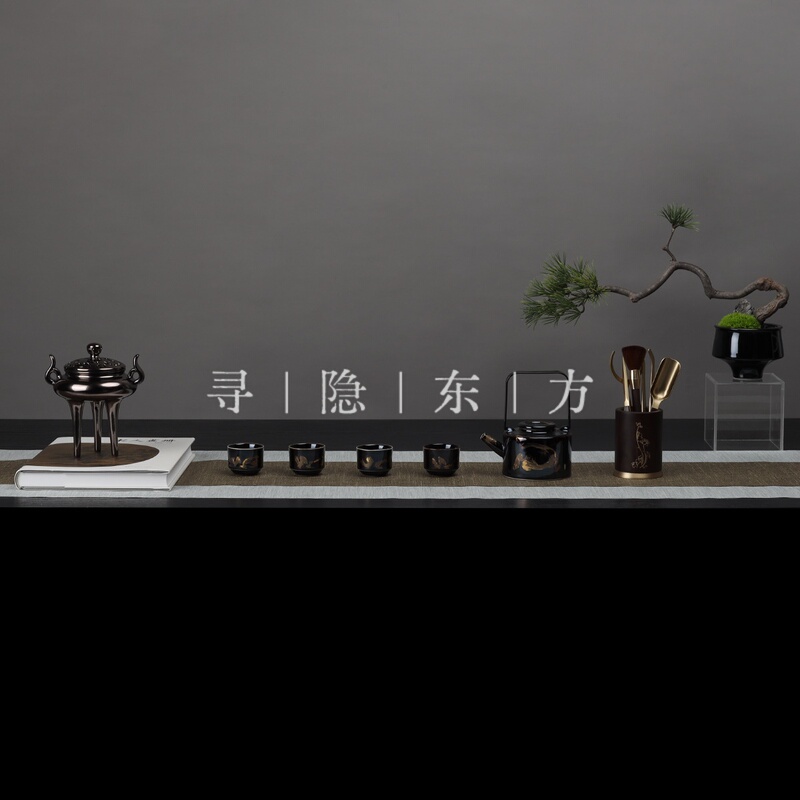 New Chinese-Style Tea Room Tea Ceremony Tabletop Set Ceramic Tea Set Eternal Pine Bonsai Decoration Soft Furnishings
