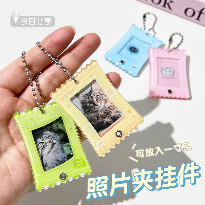 ins Candy 1.0inch Photo Frame Keychain Acrylic Slider Idol Fan Big Head Photo Card Holder Storage Pendant