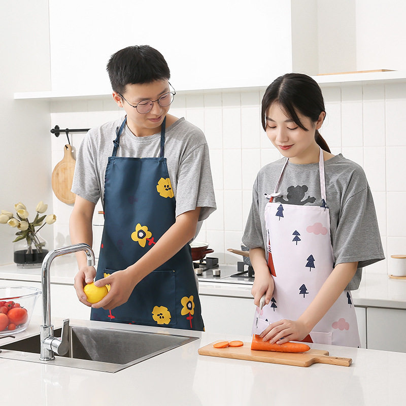 Apron cute Japanese Korean version of the kitchen waterproof and oil-proof female Nordic style thickened fashion men's home work men's apron