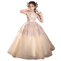 Piano playing dress for girls high-end light luxury niche summer flower girl presenter childrens birthday princess dress fashionable