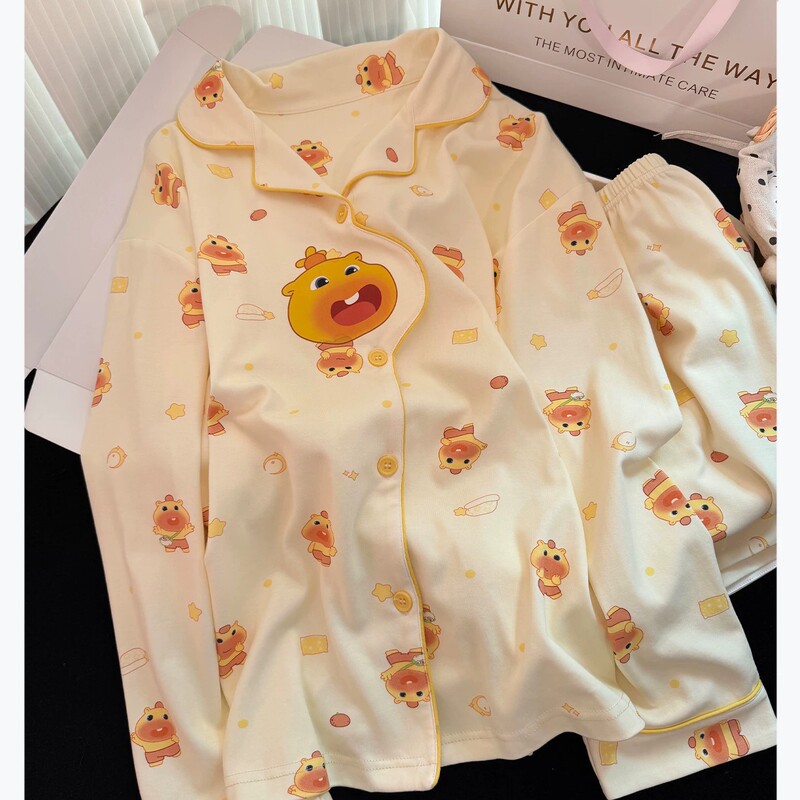 Cute Capybara Pure Cotton Pajamas for Women 2026 New Spring and Autumn Long-Sleeved Can Be Worn Outside Couple Home Wear Set Cute Capybara Pure Cotton Pajamas for Women 2026 New Spring and Autumn Long-Sleeved Can Be Worn Outside Couple Home Wear Set